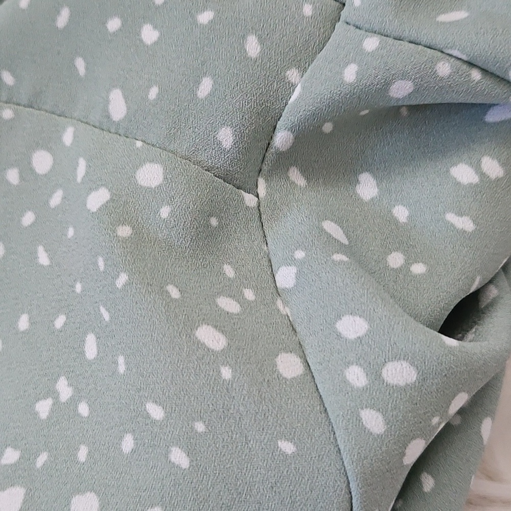 Maurices Sage Green and White Polka Dot Button Down Blouse - Picture 11 of 15